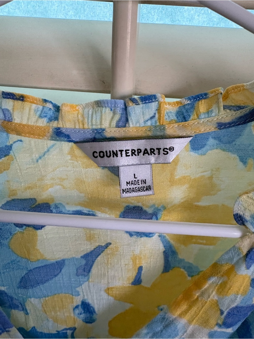Counterparts Yellow and Blue Floral Ruffled Neck Top